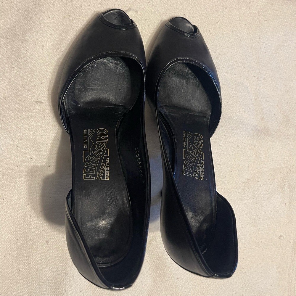 Salvatore Ferragamo Women's Black Peep Toe Heels
